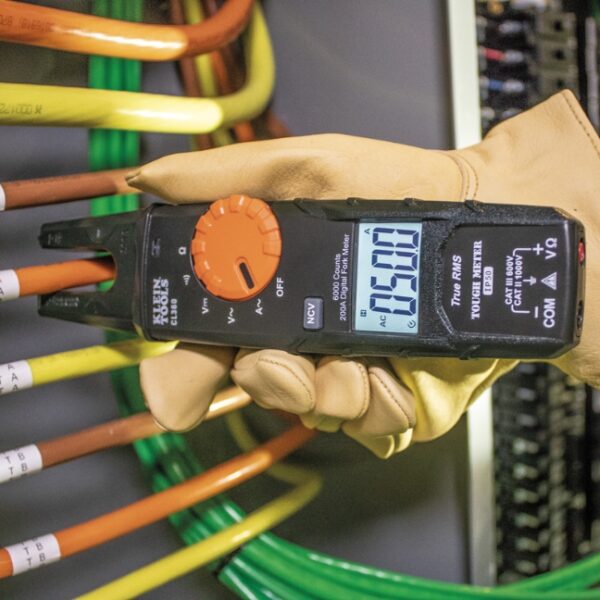 Klein CL360 AC Auto-Ranging Open Jaw Fork Meter Electrical Tester, 200 Amp