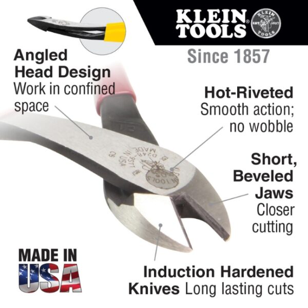 Klein J248-8 8" Diagonal Cutting Angled Head Pliers with Dual-material Journeyman Handles