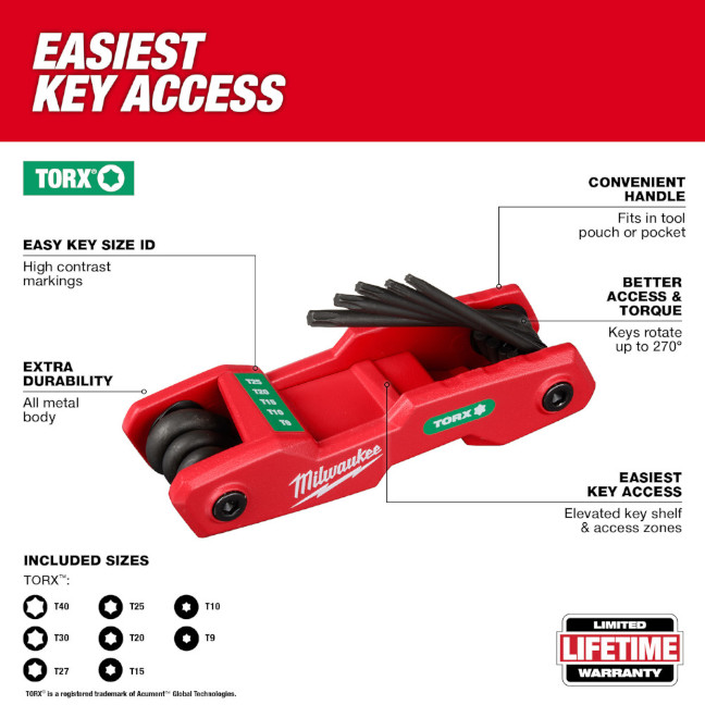 Torque Hey Key Milwaukee 48-22-2184 8-Key TORX Folding Hey Key Set - BC Fasteners & Tools