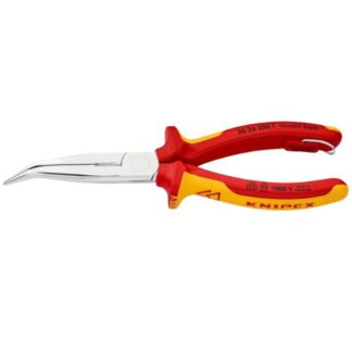 Knipex 2626200T 8" (200mm) 40º Angled Long Nose Pliers with Cutter and Tethering Point - 1000V Insulated