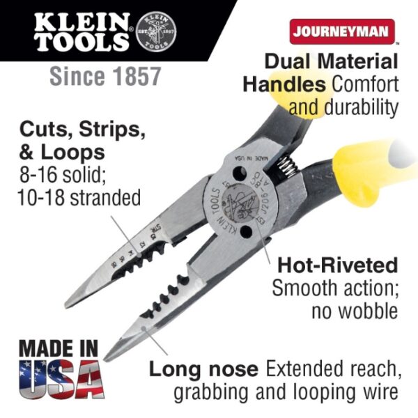 Klein J206-8C 8-1/2" All-Purpose Spring Loaded Needle Nose Pliers
