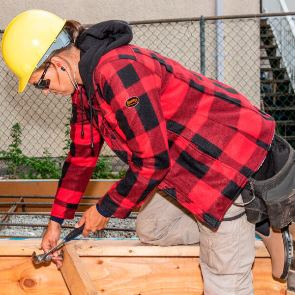 Pioneer 415RBW V3080790 Women's Quilted Hooded Polar Fleece Shirt-Red