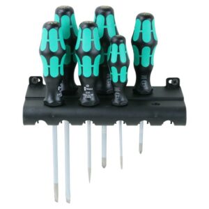 Wera 105656 334/355/6 Kraftform Plus Slotted/Pozidriv Screwdriver Set and Rack 6-Piece