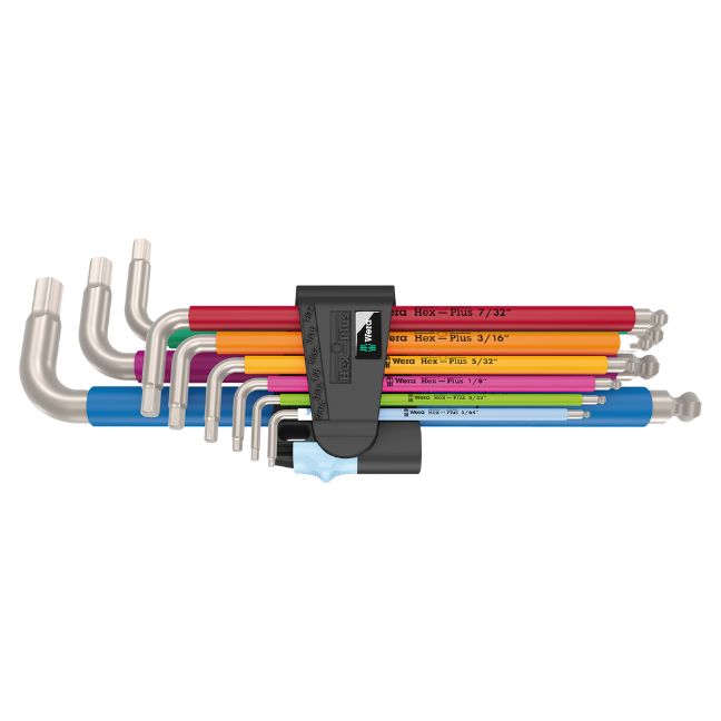 Wera 022860 S3950/9 Hex-Plus SAE Multicolor Hex Stainless Steel Ball End Hex L-key Set
