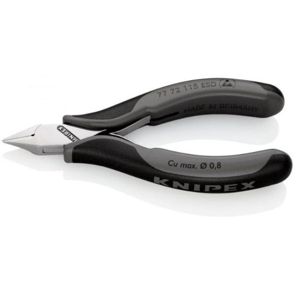 Knipex 7772115ESD 4-1/2" (115mm) Electronics Diagonal Cutters with Pointed Mini-Head - ESD Knipex 7772115ESD 4-1/2" (115mm) Electronics Diagonal Cutters with Pointed Mini-Head - ESD