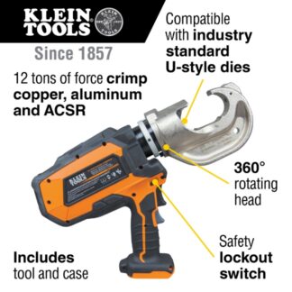 Klein BAT20-12T165 20V 12 Ton Cable Crimper - Tool Only
