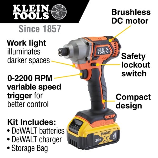 Klein BAT20CD1 20V 1/4" Hex Drive Impact Driver Kit