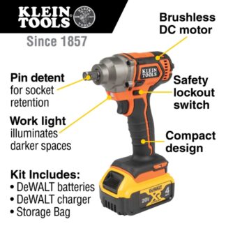Klein BAT20CW1 1/2" Drive Impact Wrench with Detent Pin 4.0AH Kit