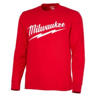 Milwaukee 608R Large Logo Long Sleeve Heavy Duty T-Shirt-Red