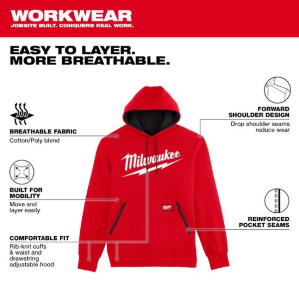 Milwaukee 352R Large Logo Midweight Pullover Hoodie-Red