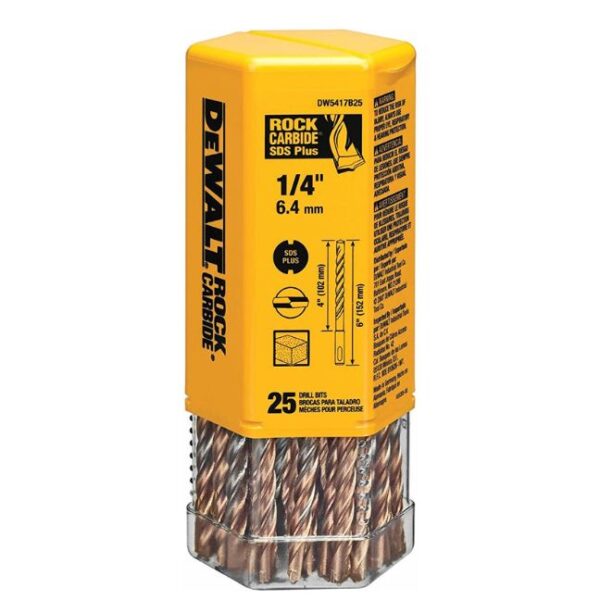 DeWalt DW5417B25 1/4"x 4"x 6" ROCK CARBIDE SDS-Plus Hammer Bit 25-Pack