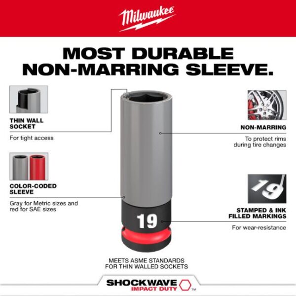 Milwaukee 49-66-7830 SHOCKWAVE IMPACT DUTY 1/2" Drive Metric Lug Nut Wheel Socket Set​ 3-Piece