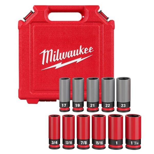 Milwaukee 49-66-7833 SHOCKWAVE IMPACT DUTY 1/2" Drive SAE and Metric Lug Nut Wheel Socket Set​ 11-Piece