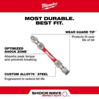 Milwaukee 48-32-4319 SHOCKWAVE IMPACT DUTY PH2/SQ2/T25 Double Ended Bits 3-Piece