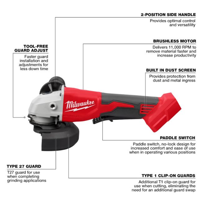 Milwaukee 268620 M18 41/2" 5" Brushless CutOff Grinder with Paddle