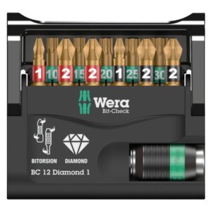 Wera 057421 BIT-CHECK 12 PH/PZ/TX Diamond 1 BiTorsion Insert Bit Set