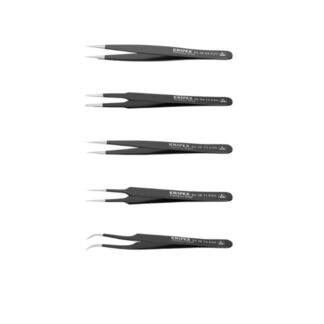 Knipex 920001ESD Stainless Steel Tweezers - ESD Set in Tool Roll 5-Pieces