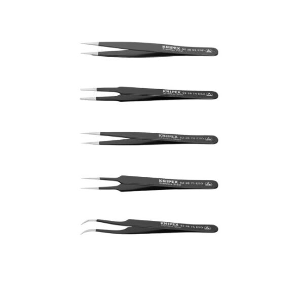 Knipex 920001ESD Stainless Steel Tweezers - ESD Set in Tool Roll 5-Pieces Knipex 920001ESD Stainless Steel Tweezers - ESD Set in Tool Roll 5-Pieces