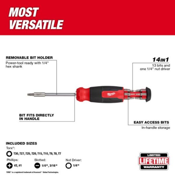 Milwaukee 48-22-2907 14-in-1 Multi-Bit Screwdriver - TX/PH/SL