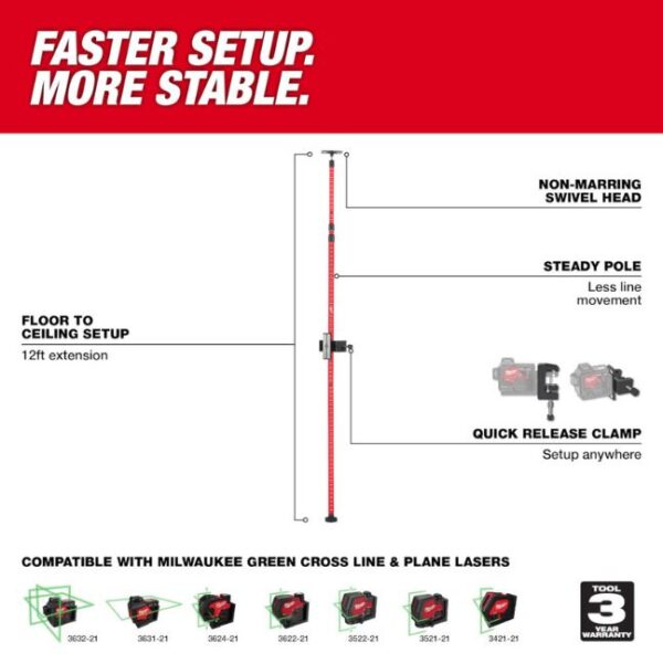 Milwaukee 48-35-1511 12ft Telescoping Laser Pole Kit