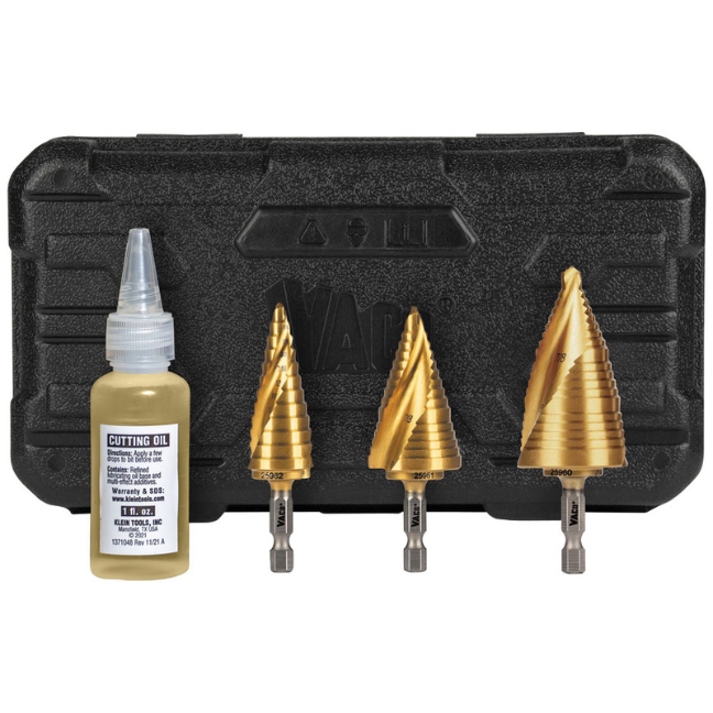 Klein 25951 Double-Fluted Spiral Step Bit Kit, VACO, 3-Piece