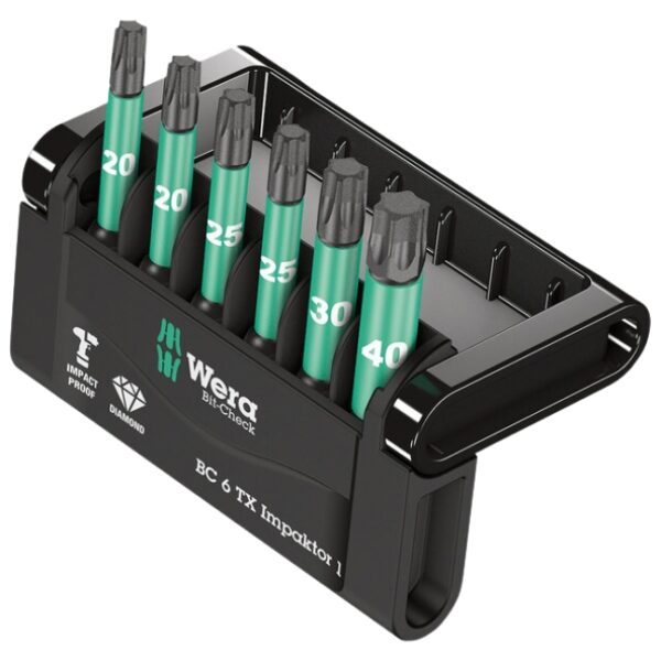 Wera 057693 BC 6 TX BIT-CHECK 6 IMPAKTOR 1 Pozidriv Power Bit Set Wera 057693 BC 6 TX BIT-CHECK 6 IMPAKTOR 1 Pozidriv Power Bit Set