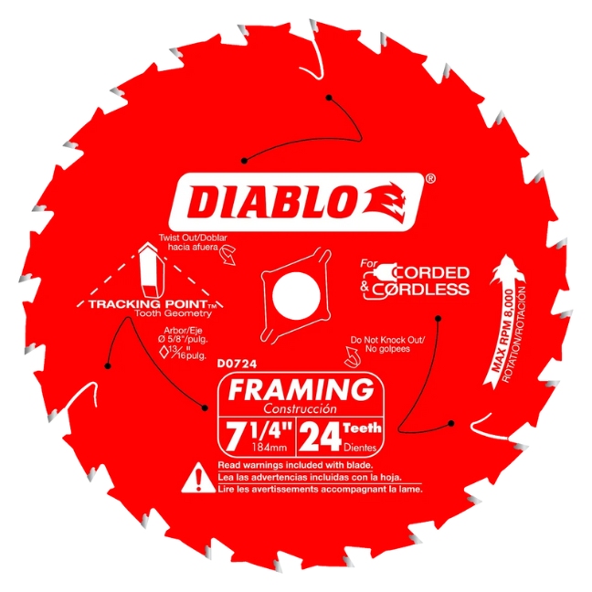 Diablo D0724W 7-1/4" x 24T Tooth Wormdrive Framing Saw Blade