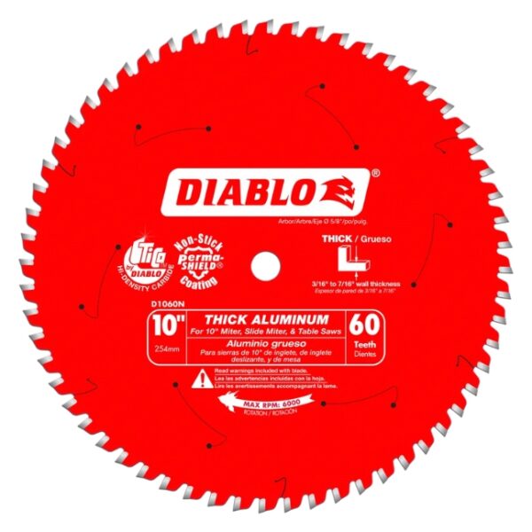 Diablo D1060N 10" X 60T Thick Aluminum Cutting Saw Blade Diablo D1060N 10" X 60T Thick Aluminum Cutting Saw Blade