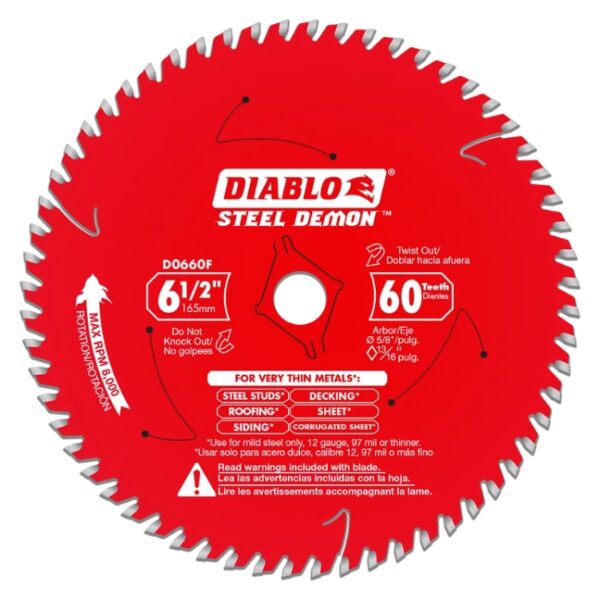 Diablo D0660F 6-3/4" X 48T STEEL DEMON Saw Blade for Very Thin Mild Steels Diablo D0660F 6-3/4" X 48T STEEL DEMON Saw Blade for Very Thin Mild Steels