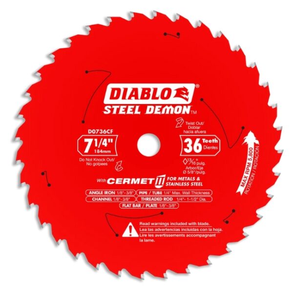 Diablo D0736F 7-1/4" x 36T STEEL DEMON CERMET II Saw Blade for Metal and Stainless Steel