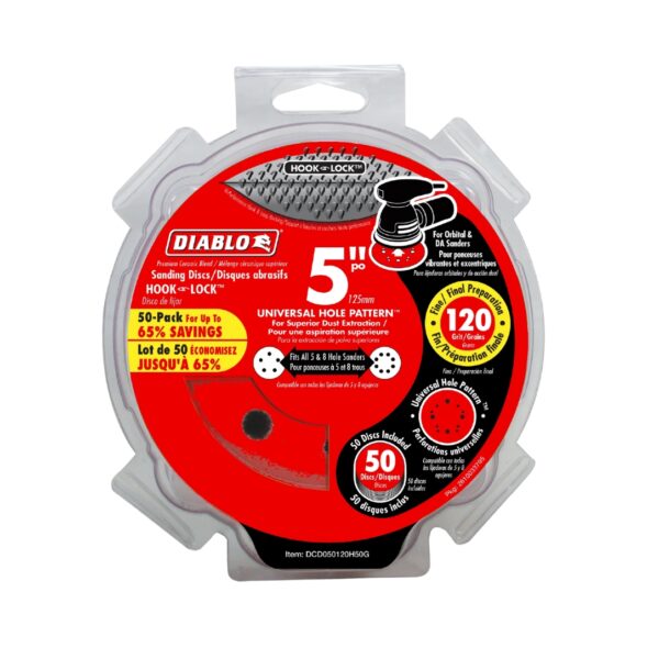 Diablo DCD050120H50G 5" 120-Grit HOOK & LOCK Sanding Disc 50-Pack