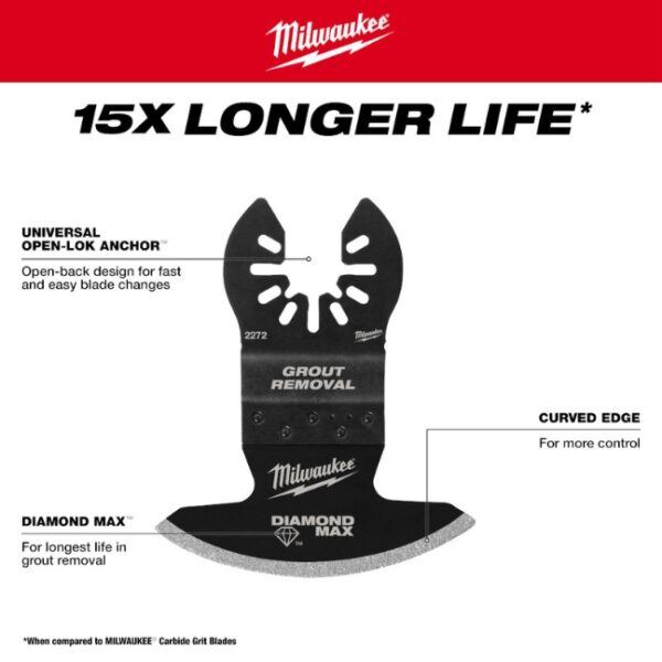 Milwaukee 49-25-2272 OPEN-LOK Diamond MAX Universal Fit Diamond Grit Grout Removal Multi-Tool Blade