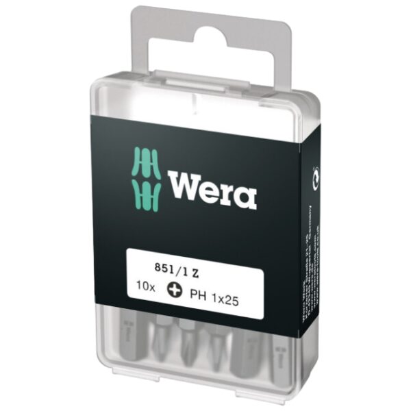 Wera 072400 851/1 Z DIY 1/4" Drive Phillips Insert Bit PH1 x 25mm 10-Pack