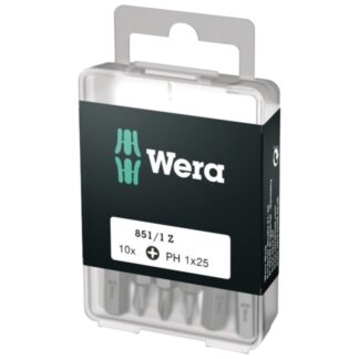 Wera 072402 851/1 Z DIY-BOX 1/4" Drive Phillips PH3 x 25mm Insert Bit 10-Piece Pack