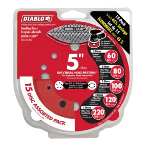 Diablo DCD050ASTH15G 5" HOOK and LOCK Assorted Sanding Disc Project 15-Pack