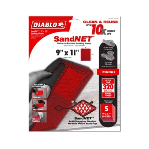 Diablo DND911320H05G 9" x 11" 320-Grit SANDNET Universal Reusable Sanding Sheet 5-Pack