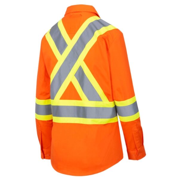 Pioneer 4441W V2121250 Women's Hi-Viz Cotton Button-Up Long Sleeved Safety Shirt  - Orange