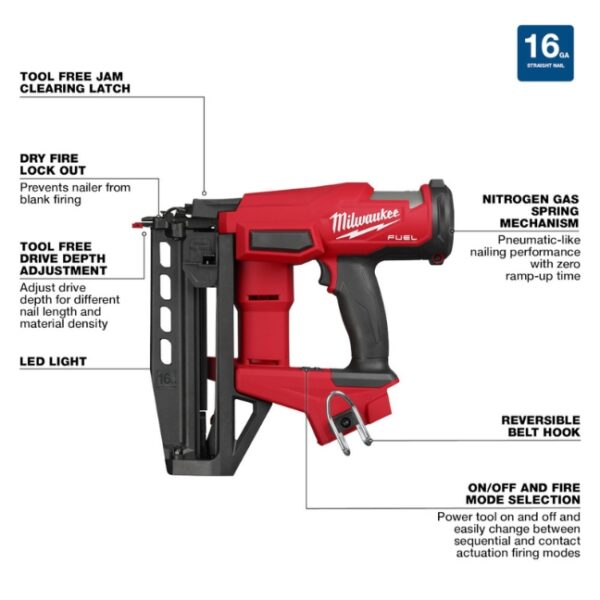 Milwaukee 3020-20 M18 FUEL 16GA Straight Finish Nailer - Tool Only