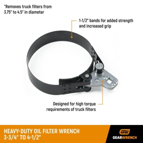 GearWrench 2320D 1-1/2" Wide Heavy-Duty Oil Filter Wrench with 3-3/4" to 4-1/2" Range