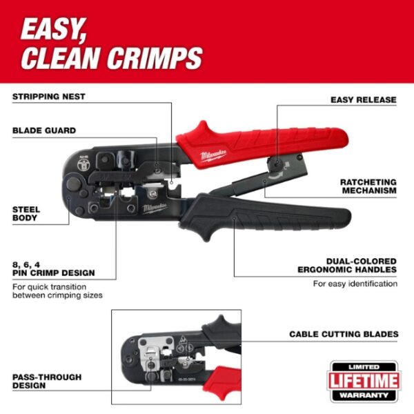 Milwaukee 48-22-3074 Ratcheting Pass-Through Crimper and Stripper