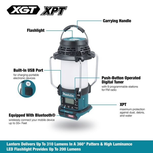 Makita MR010G 40V MAX XGT Lantern Radio with Bluetooth, Flashlight and XPT - Tool Only
