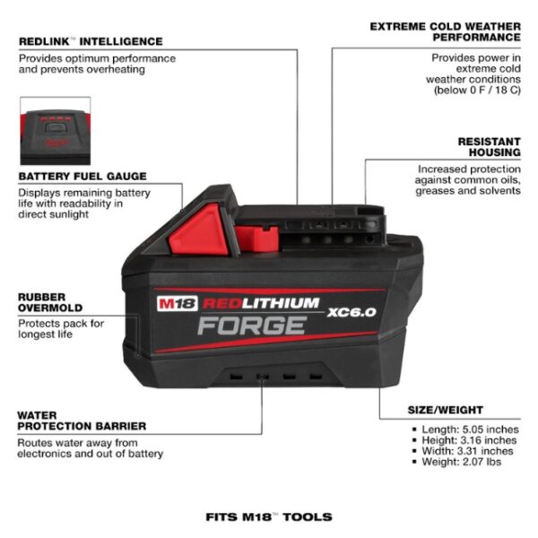 Milwaukee 48-11-1861 M18 REDLITHIUM FORGE XC 6.0AH Battery Pack