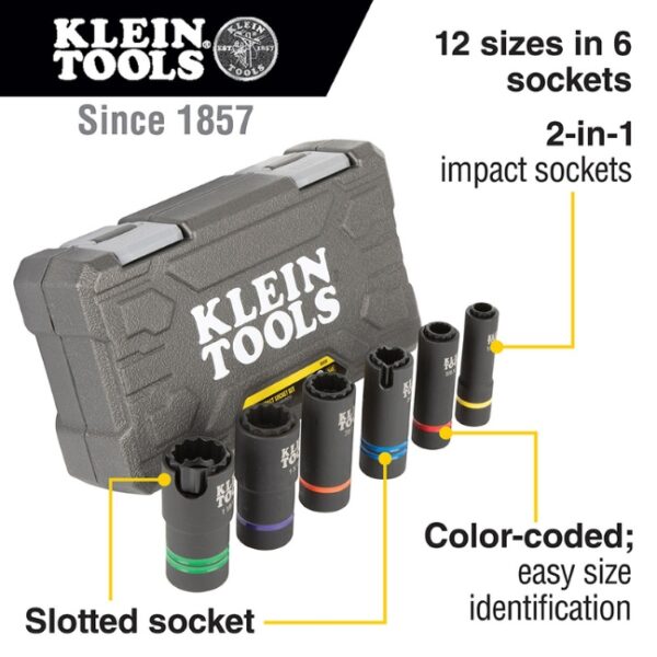 Klein 66090 2-In-1 12-Point Slotted Impact Socket Set 6-Piece