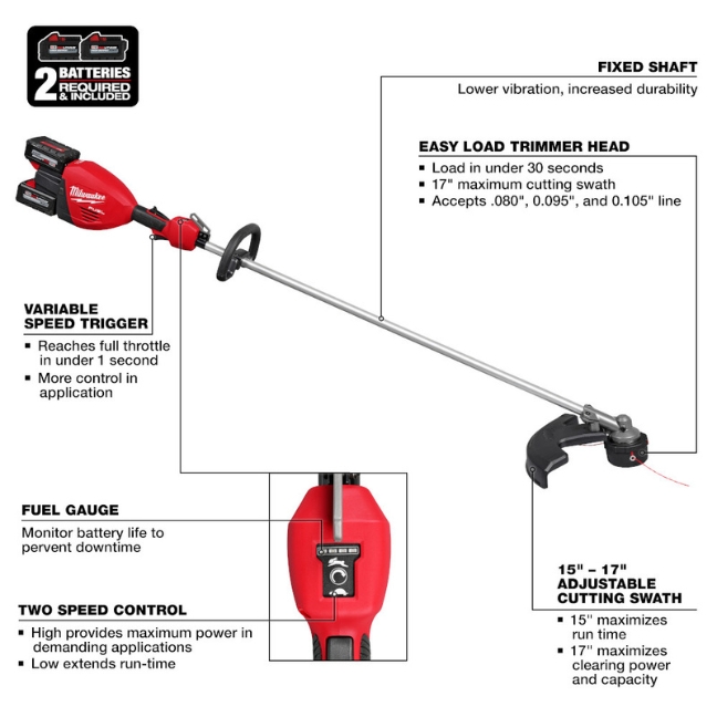 Milwaukee 3006-22 M18 Fuel 17” Dual Battery String Trimmer Kit - Bc 