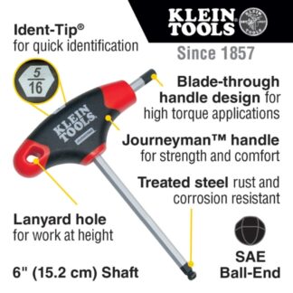 Klein JTH610EB 6" SAE T-Handle Ball-End Hex Key Set 10-Piece
