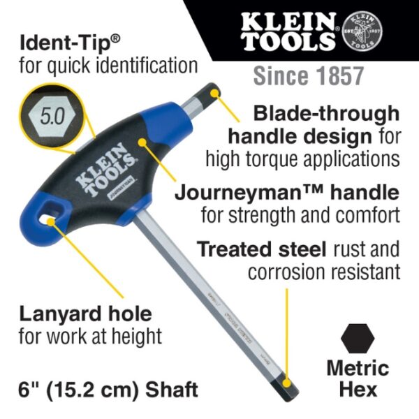 Klein JTH68M 6" Metric T-Handle Hex Key Set 8-Piece