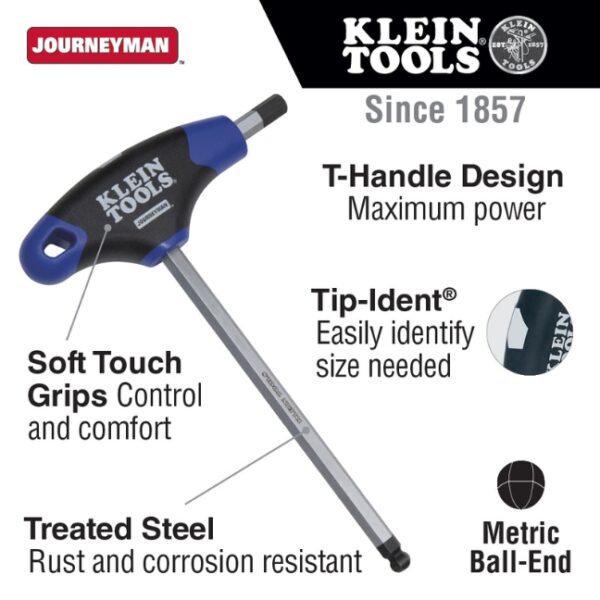 Klein JTH68MB 6" Metric T-Handle Ball-End Hex Key Set 8-Piece