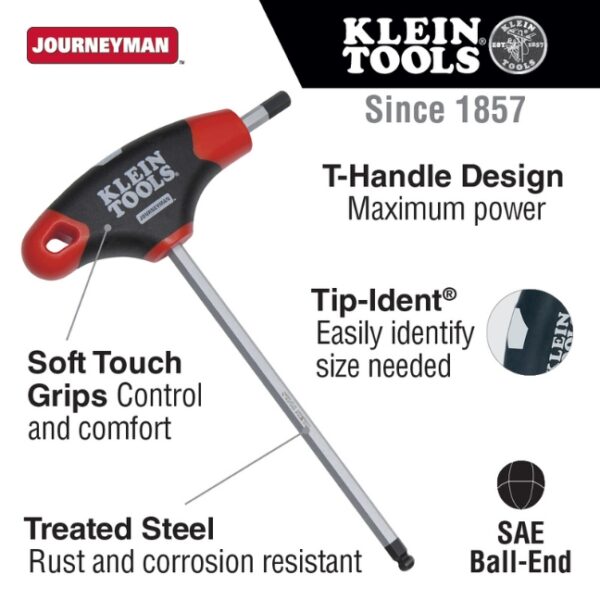 Klein JTH6E06BE 3/32" x 6" SAE T-Handle Ball-End Hex Key