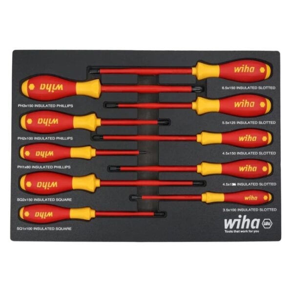 Wiha 32080 SOFTFINISH Insulated Screwdriver Set with Tray 10-Piece