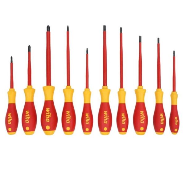 Wiha 32080 SOFTFINISH Insulated Screwdriver SL/PH/SQ Set with Tray 10-Piece